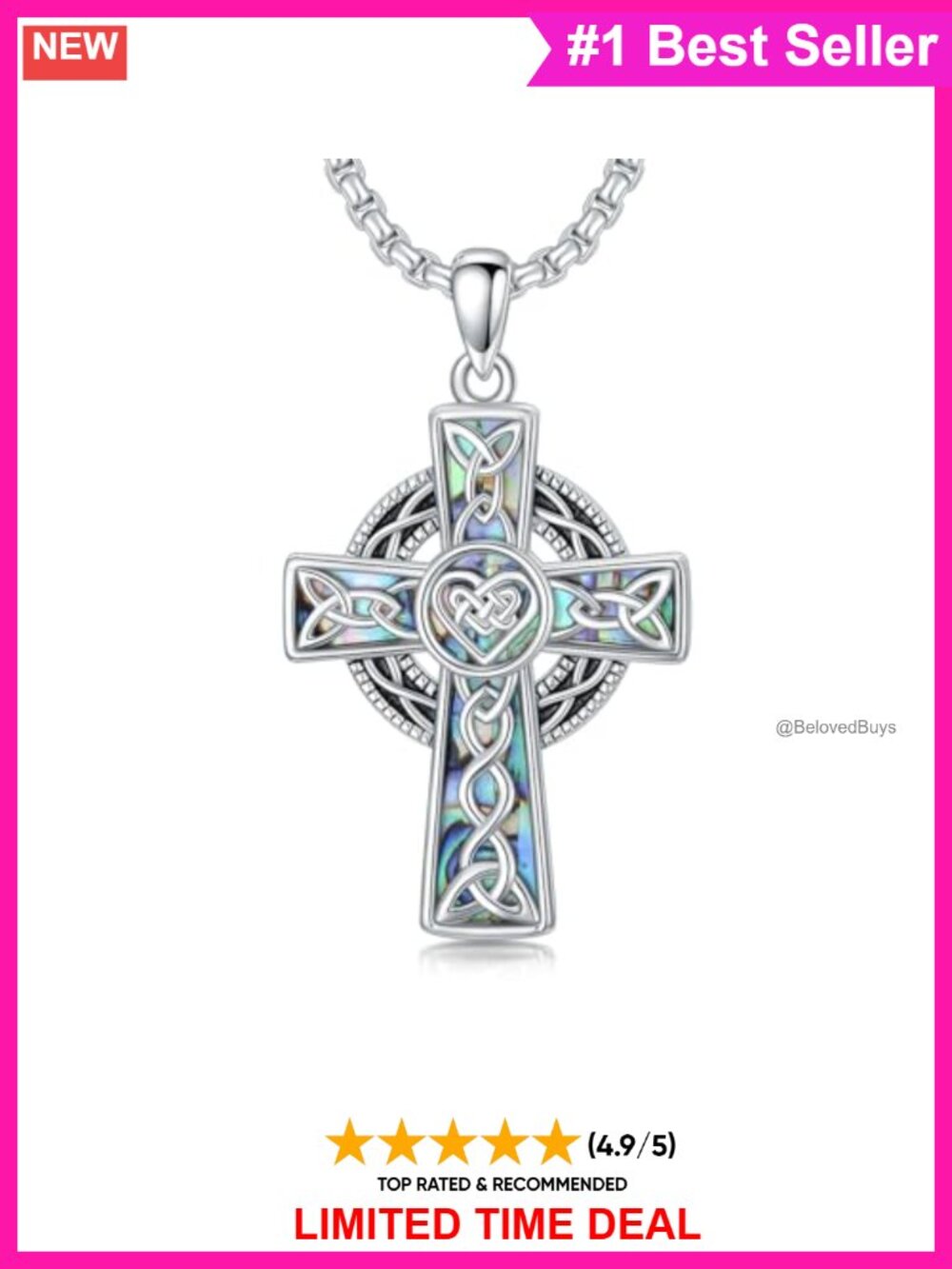 925 Sterling Silver Celtic Cross Pendant Necklace 20in Unisex